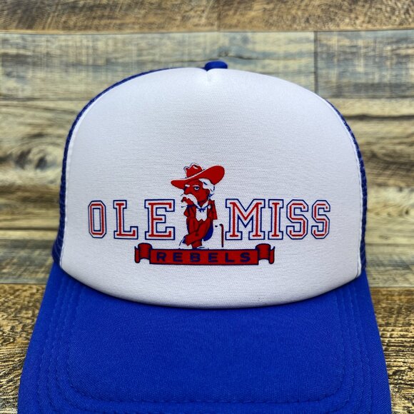 Ole Miss Rebels Mens Trucker Hat Blue Snapback University of Mississippi Cap - Picture 3 of 8